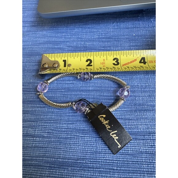 Cookie Lee Faceted Glass Stretch Bracelet Twisted Cable Gold Silver Tone Lavendr - Picture 5 of 7